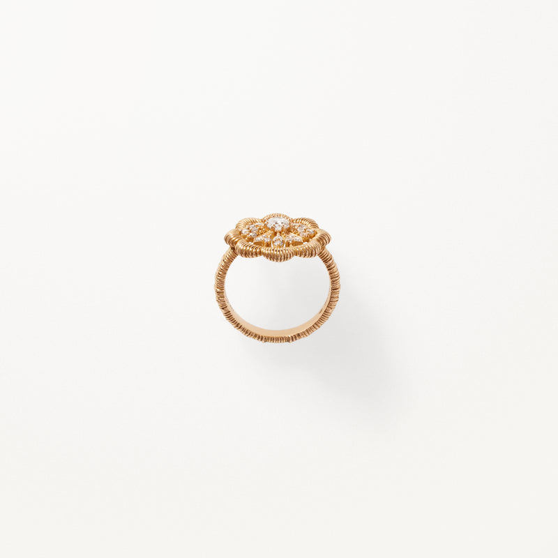 Lace Flower Ring, Large lab diamond yellow gold filigree band 0.49 ctw