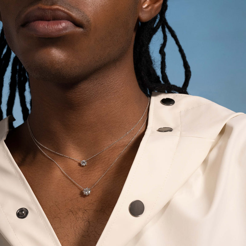 Beaded Necklace, Medium lab diamond white gold pendant 0.5 ctw