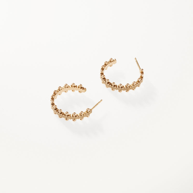 Beaded Earrings, Medium yellow gold hoops