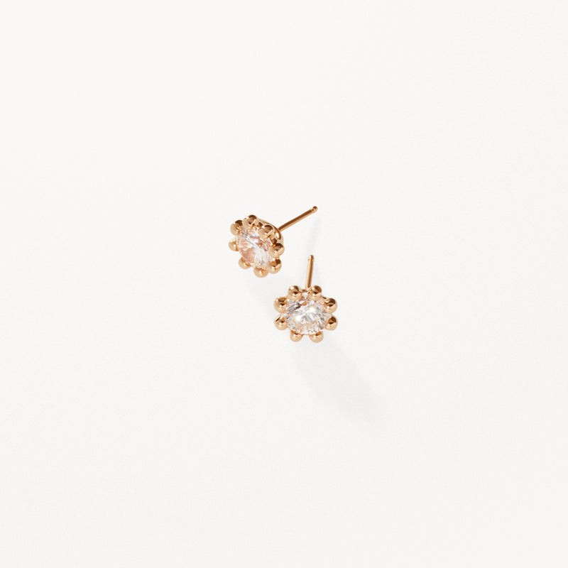 Beaded Earrings, Medium lab diamond yellow gold studs 1 ctw