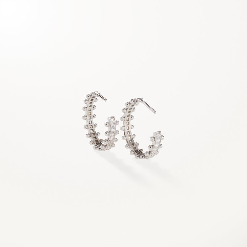 Beaded Earrings, Medium lab diamond white gold hoops 1.08 ctw