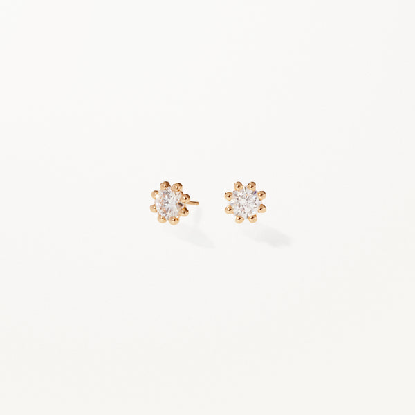Beaded Earrings, Small lab diamond yellow gold studs 0.7 ctw