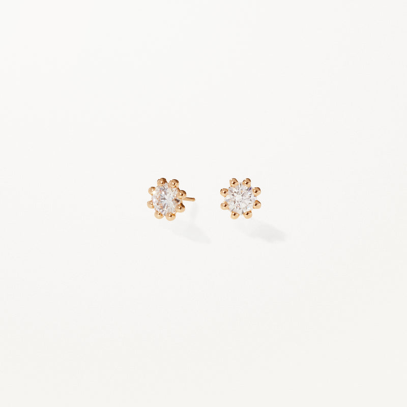 Beaded Earrings, Small lab diamond yellow gold studs 0.7 ctw