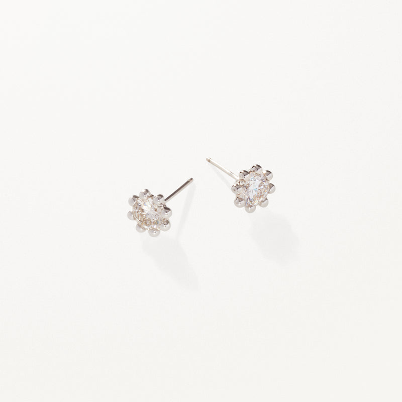 Beaded Earrings, Large lab diamond white gold studs 2 ctw