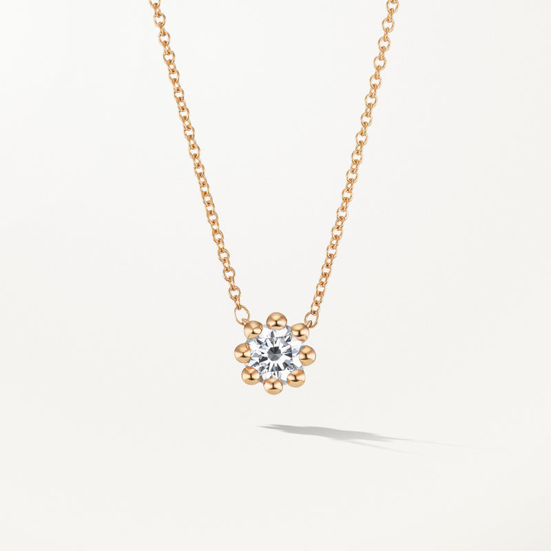 Beaded Necklace, Medium lab diamond yellow gold pendant 0.5 ctw