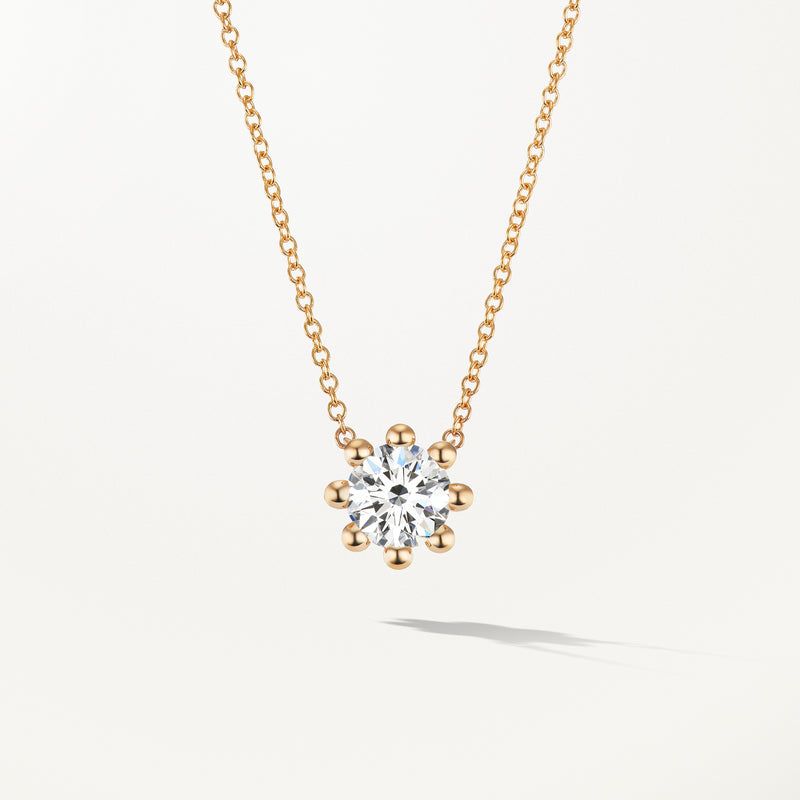 Beaded Necklace, Large lab diamond yellow gold pendant 1 ctw