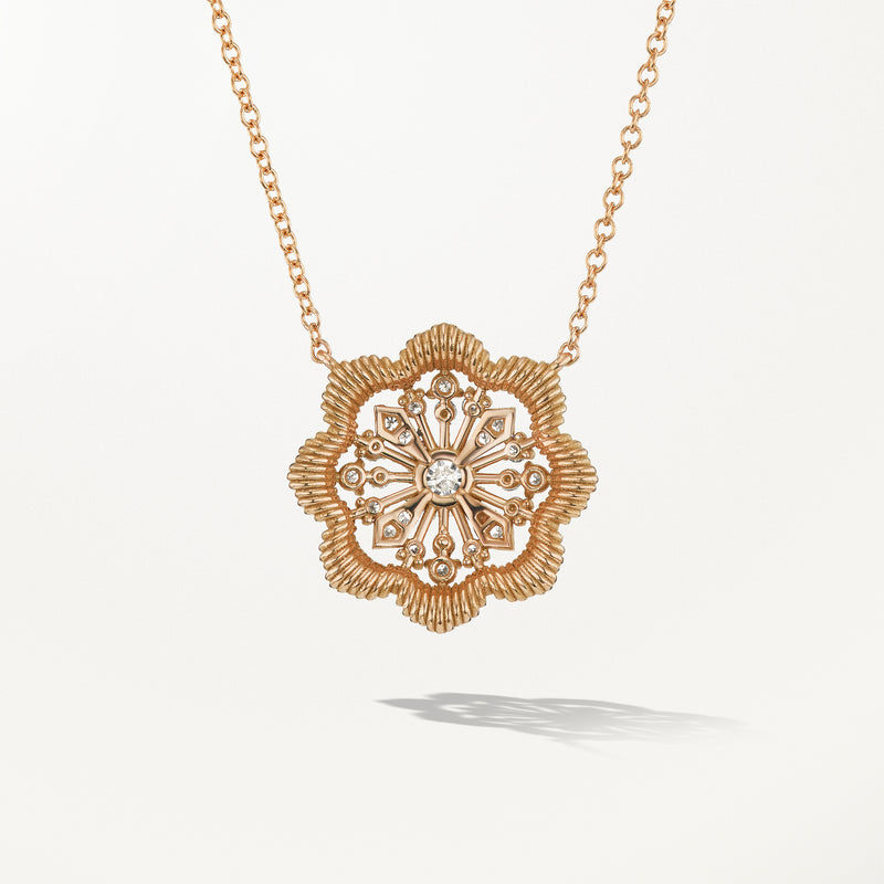 Lace Flower Necklace, Large lab diamond yellow gold pendant 0.49 ctw