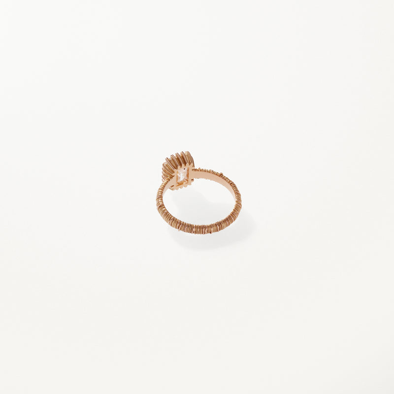 Filigree Ring, Emerald cut lab diamond yellow gold band 2.08 ctw