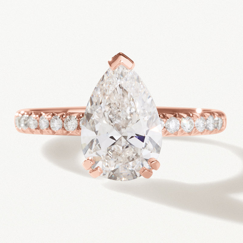 Couronne Engagement Ring, Lab diamond rose gold pavé band