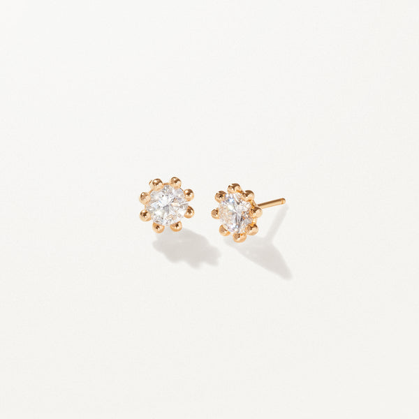 Beaded Earrings, Large lab diamond yellow gold studs 2 ctw