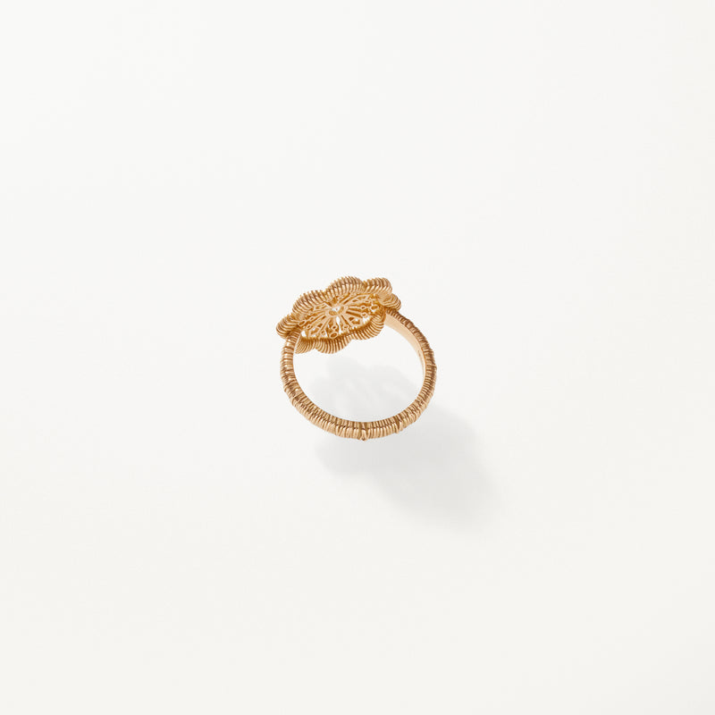 Lace Flower Ring, Large lab diamond yellow gold filigree band 0.49 ctw