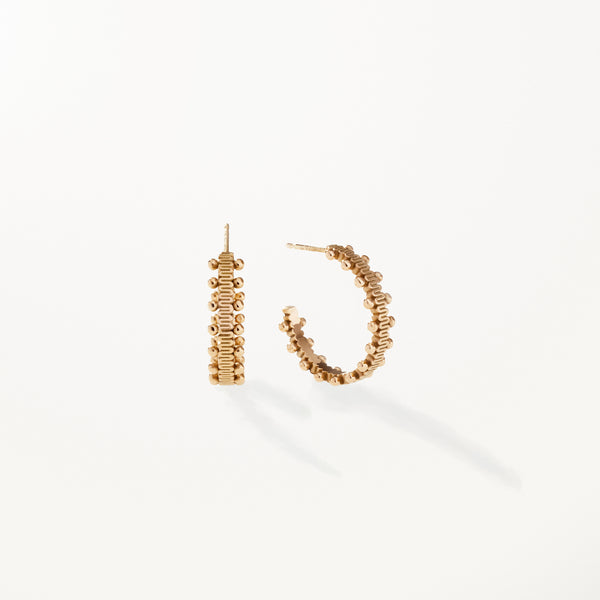 Beaded Earrings, Medium yellow gold hoops