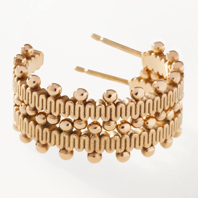 Beaded Earrings, Medium yellow gold hoops