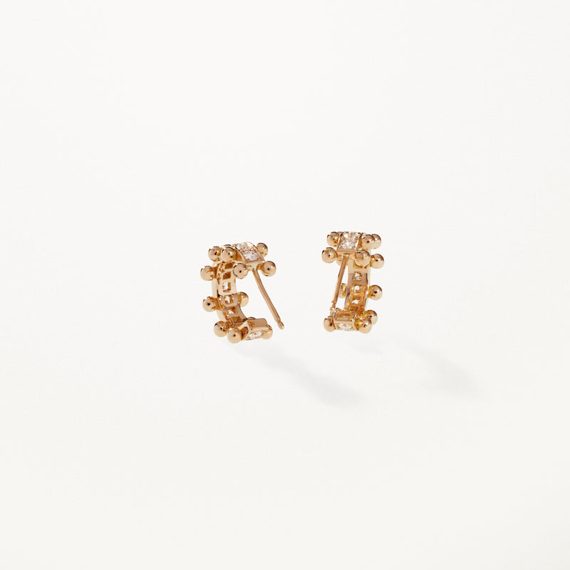 Beaded Earrings, Small lab diamond yellow gold hoops 0.52 ctw