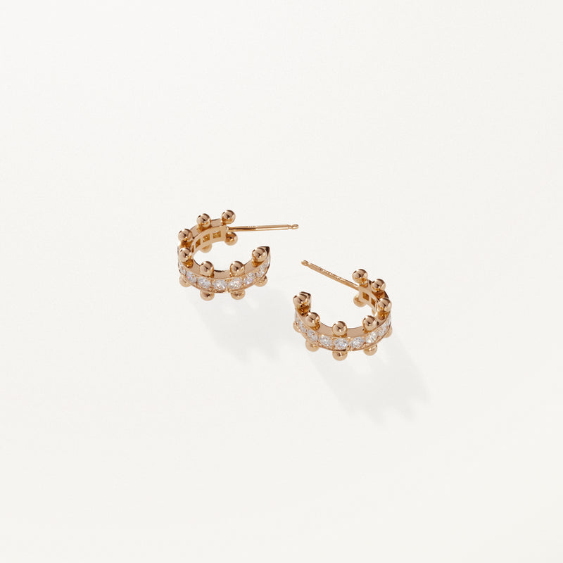 Beaded Earrings, Small lab diamond yellow gold hoops 0.52 ctw