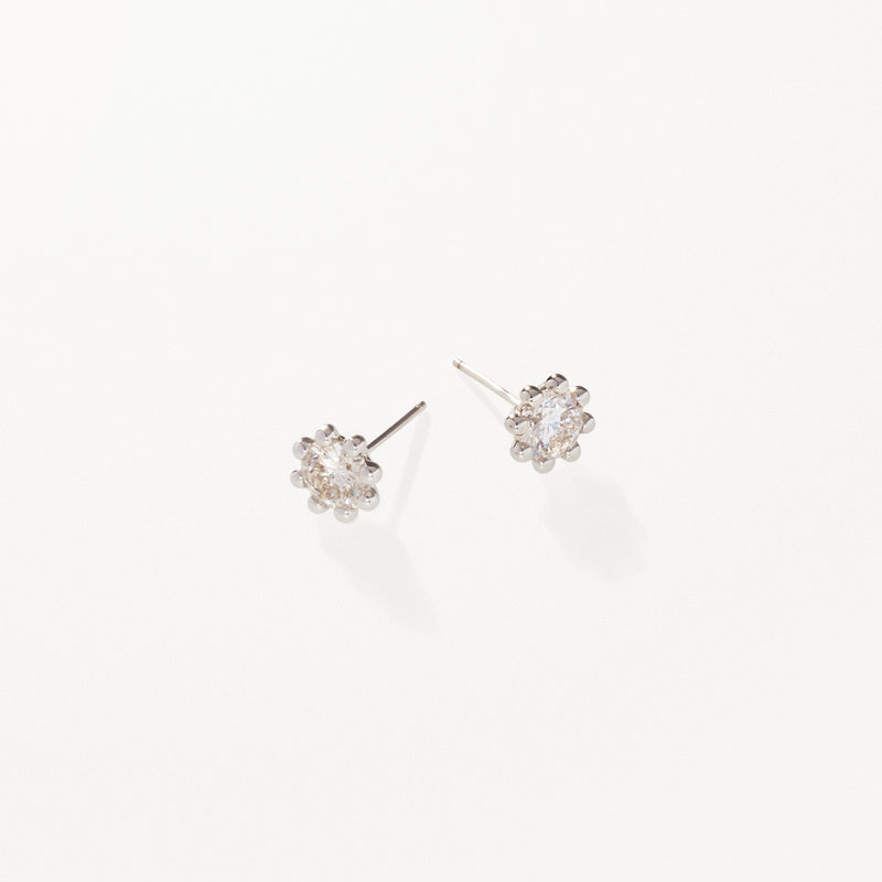 Beaded Earrings, Medium lab diamond white gold studs 1 ctw