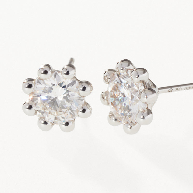 Beaded Earrings, Medium lab diamond white gold studs 1 ctw