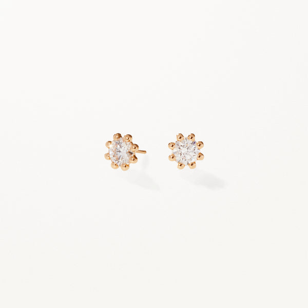 Beaded Earrings, Medium lab diamond yellow gold studs 1 ctw