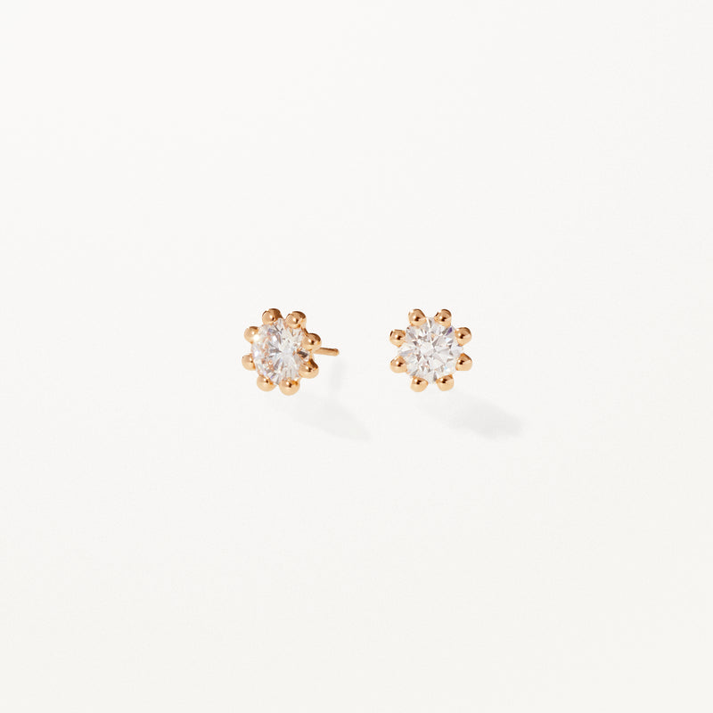 Beaded Earrings, Medium lab diamond yellow gold studs 1 ctw