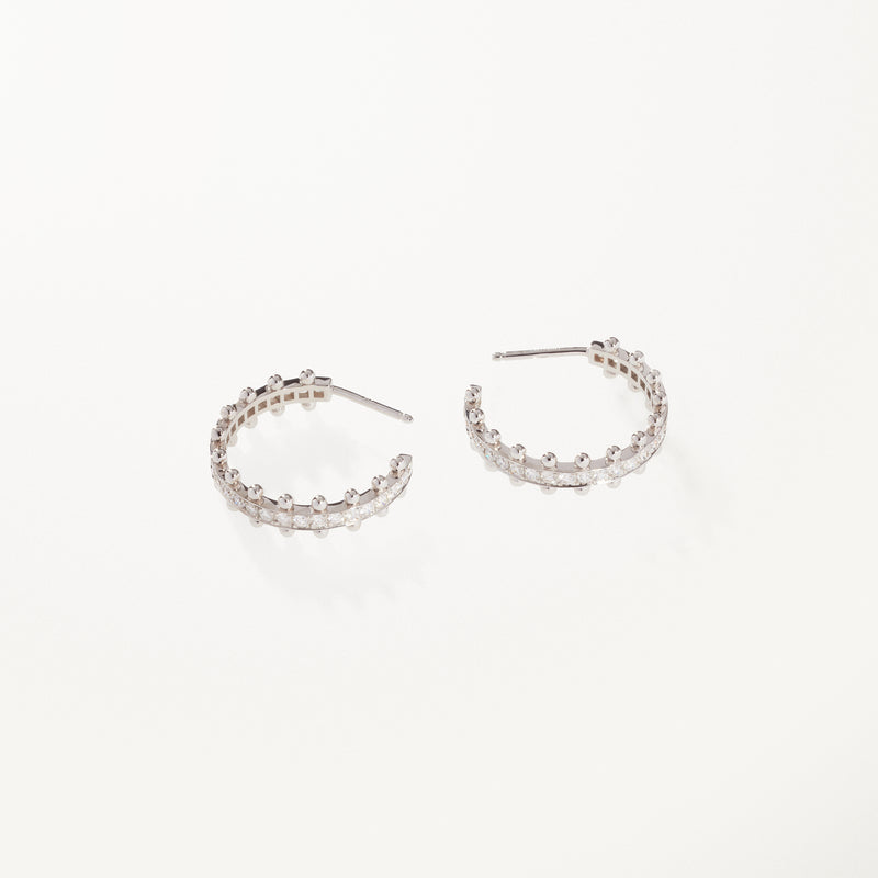 Beaded Earrings, Medium lab diamond white gold hoops 1.08 ctw