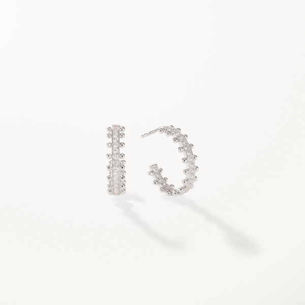 Beaded Earrings, Medium lab diamond white gold hoops 1.08 ctw
