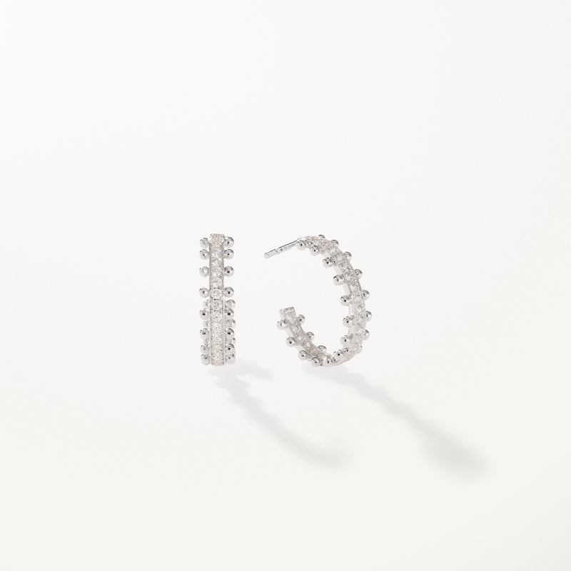 Beaded Earrings, Medium lab diamond white gold hoops 1.08 ctw