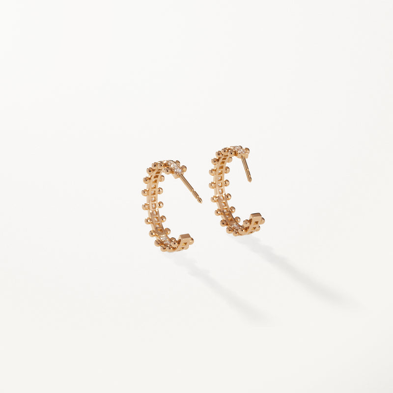 Beaded Earrings, Medium lab diamond yellow gold hoops 1.08 ctw