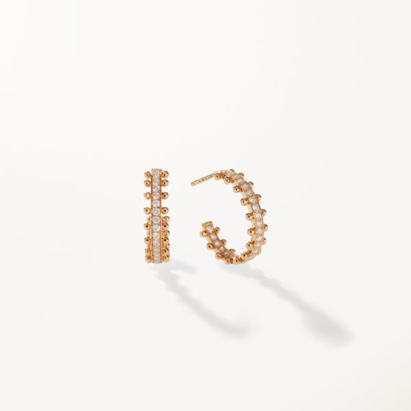 Beaded Earrings, Medium lab diamond yellow gold hoops 1.08 ctw