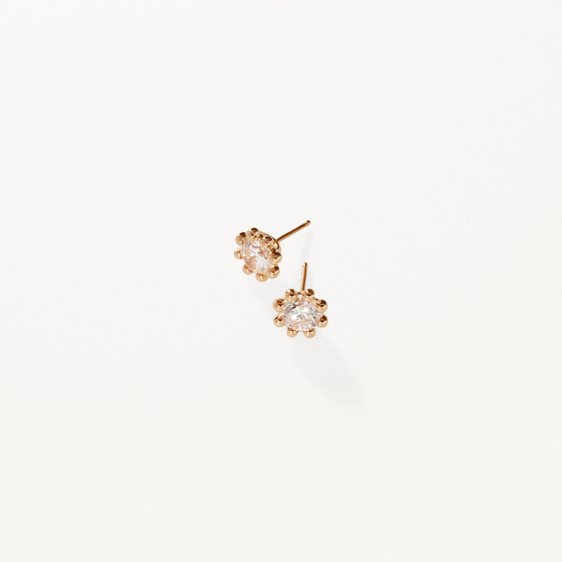 Beaded Earrings, Small lab diamond yellow gold studs 0.7 ctw