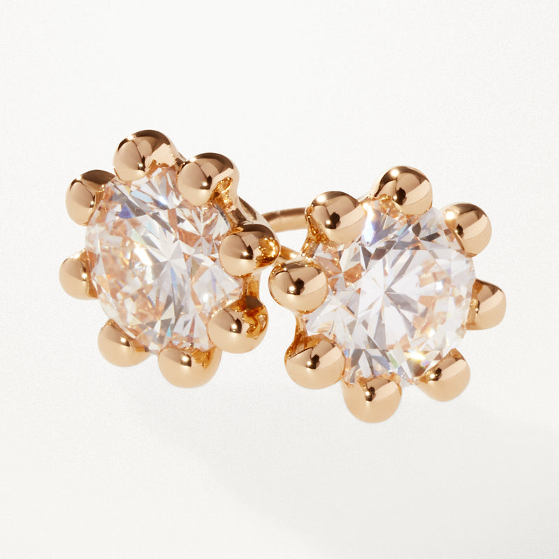 Beaded Earrings, Small lab diamond yellow gold studs 0.7 ctw