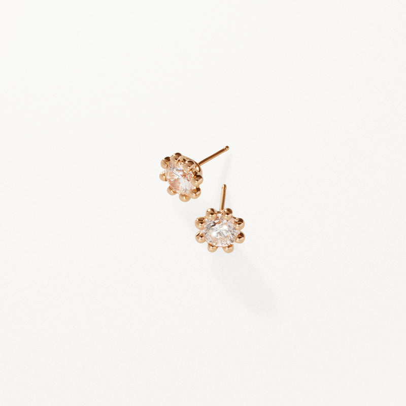 Beaded Earrings, Large lab diamond yellow gold studs 2 ctw