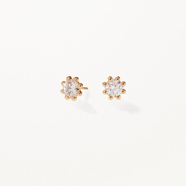 Beaded Earrings, Large lab diamond yellow gold studs 2 ctw