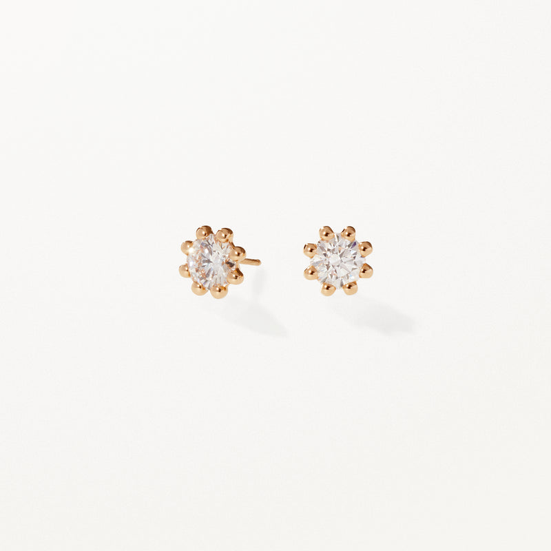 Beaded Earrings, Large lab diamond yellow gold studs 2 ctw
