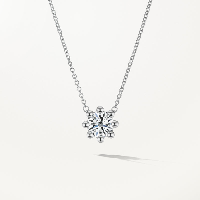 Beaded Necklace, Large lab diamond white gold pendant 1 ctw