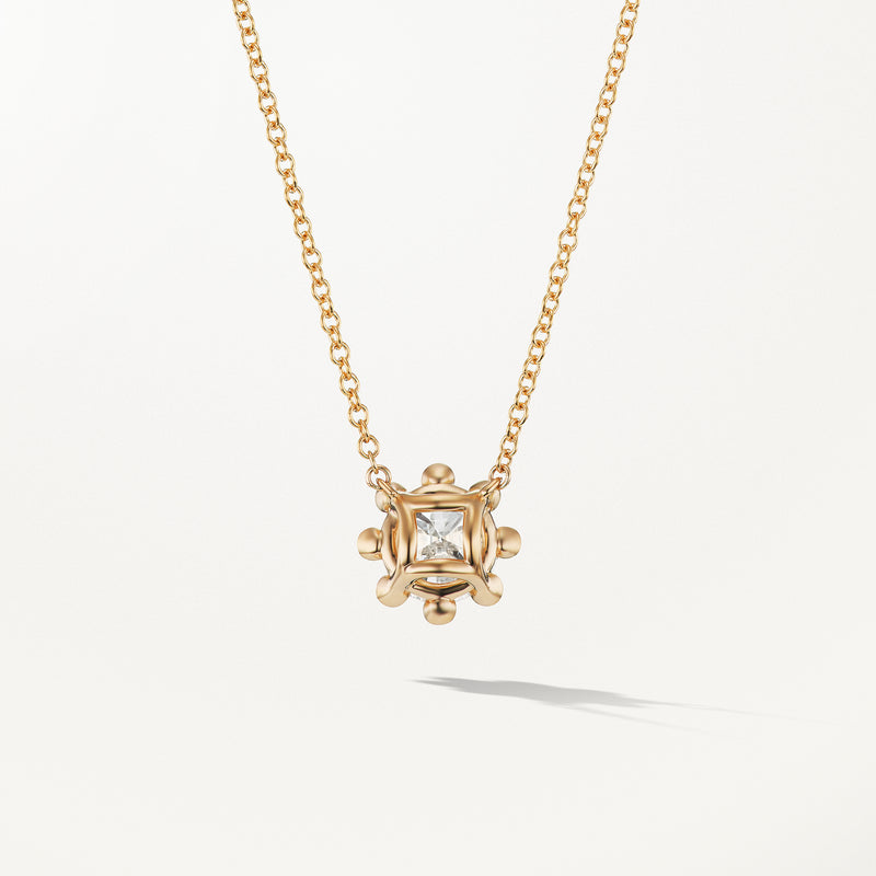 Beaded Necklace, Large lab diamond yellow gold pendant 1 ctw