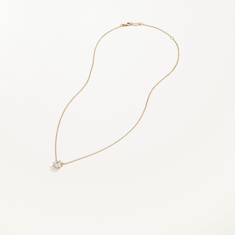 Beaded Necklace, Large lab diamond yellow gold pendant 1 ctw