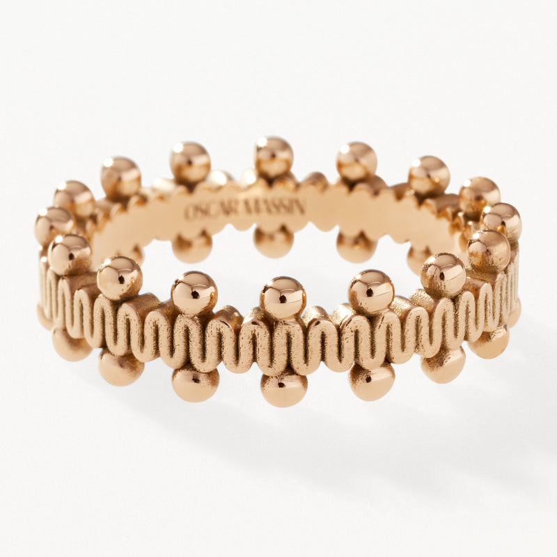 Beaded Ring, Yellow gold ribbon band