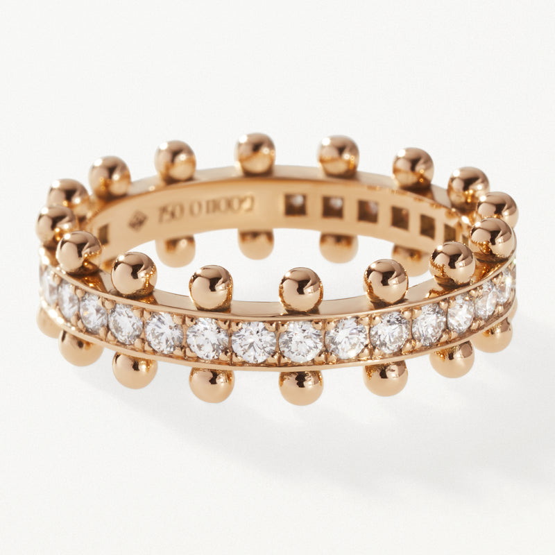 Beaded Ring, Lab diamond yellow gold band 0.64 ctw