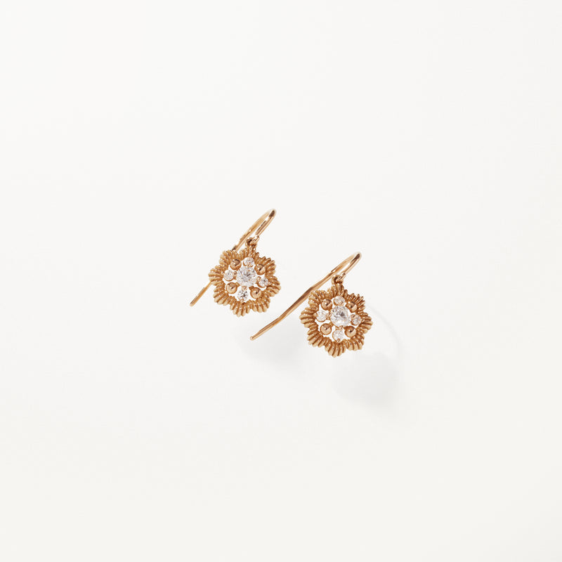 Lace Flower Earrings, Small lab diamond yellow gold drops 0.32 ctw