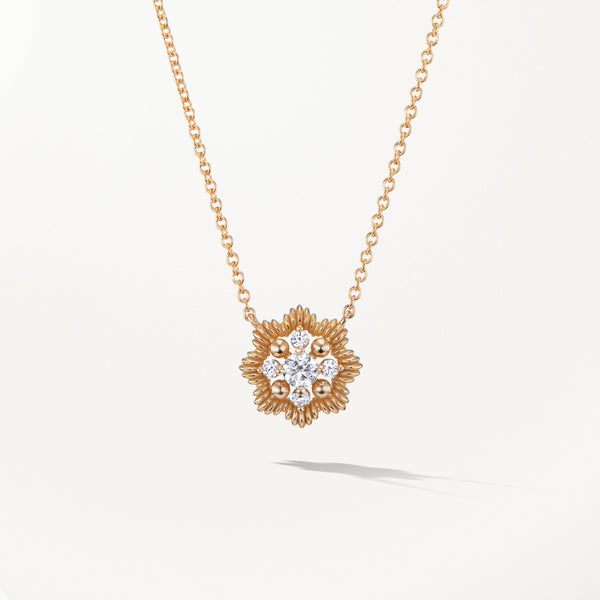 Lace Flower Necklace, Small lab diamond yellow gold pendant 0.16 ctw