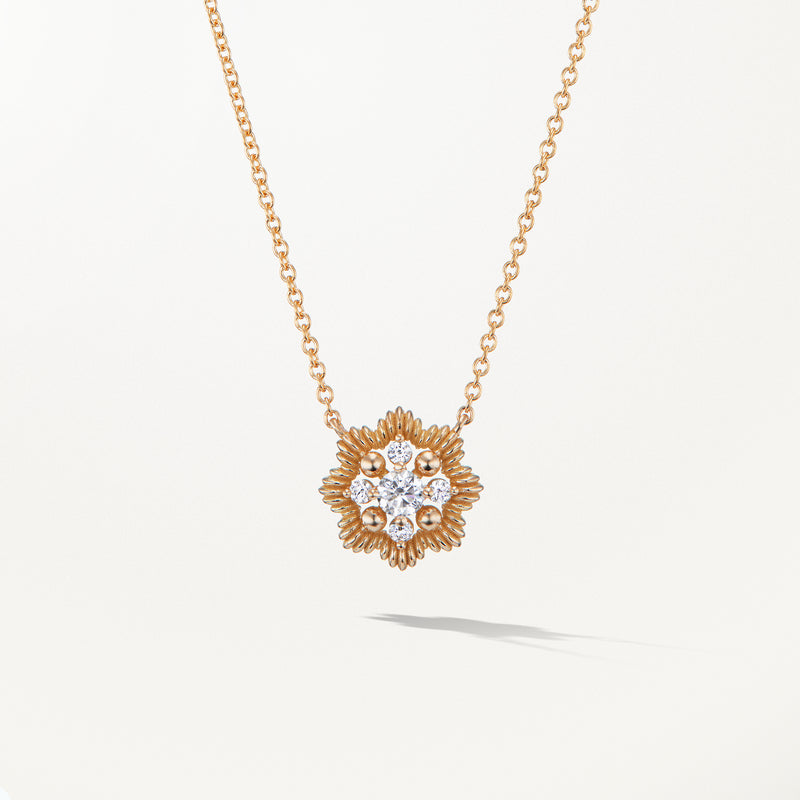 Lace Flower Necklace, Small lab diamond yellow gold pendant 0.16 ctw