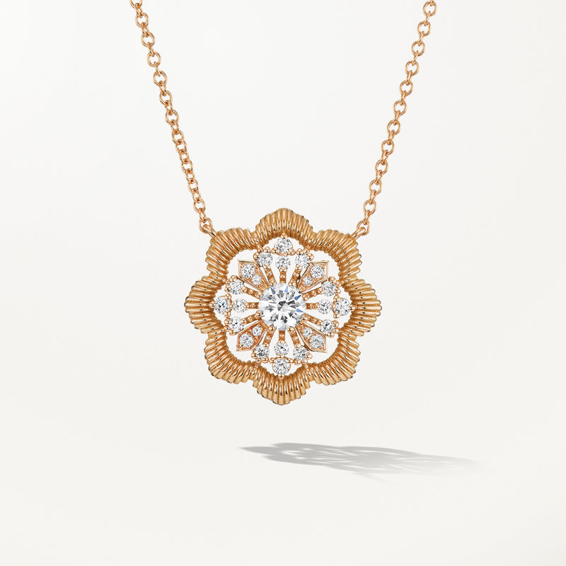 Lace Flower Necklace, Large lab diamond yellow gold pendant 0.49 ctw