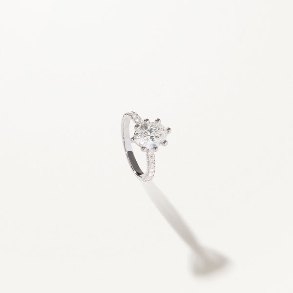 Tiare Engagement Ring, Oval lab diamond white gold pavé band