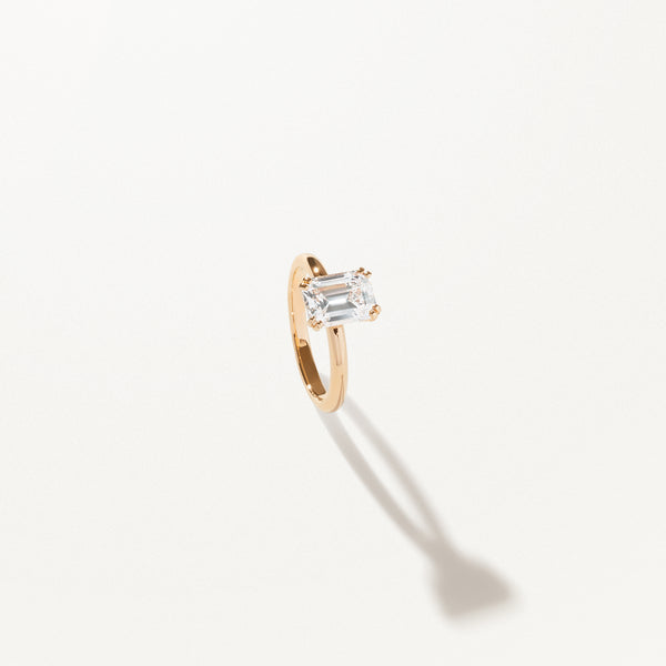 Lumière Engagement Ring, Emerald lab diamond solitaire yellow gold band