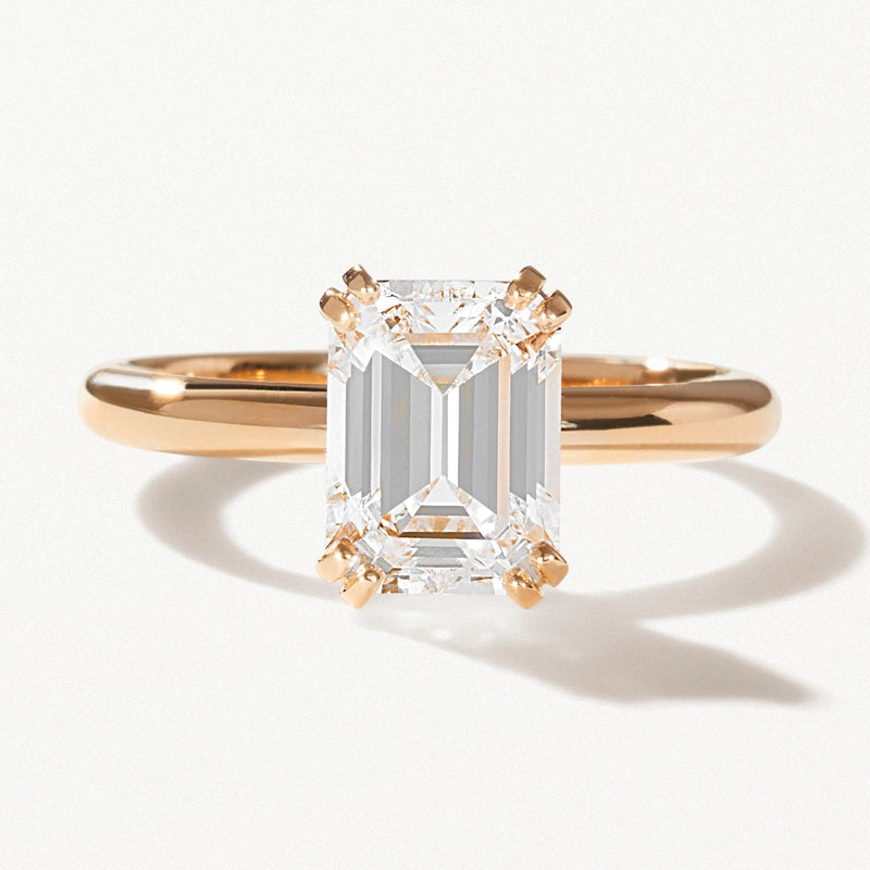 Lumière Engagement Ring, 2.00ctw Emerald lab diamond solitaire yellow gold band