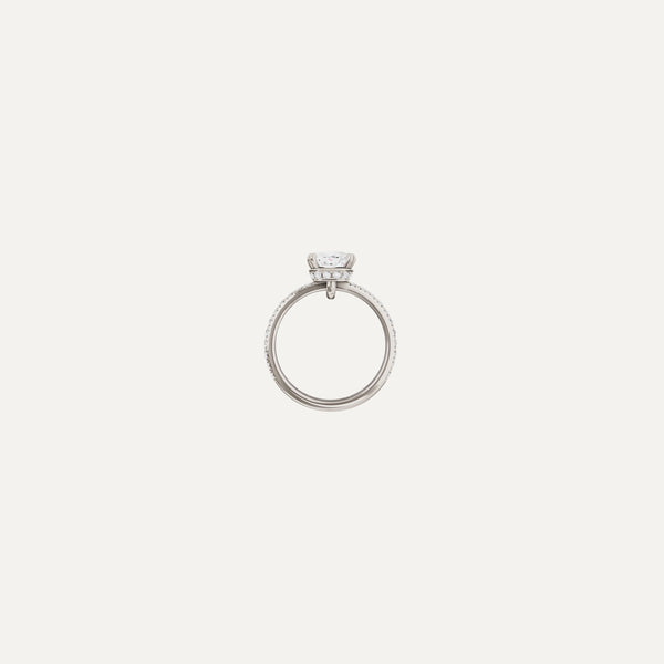 Couronne Engagement Ring, Cushion lab diamond platinum pavé band