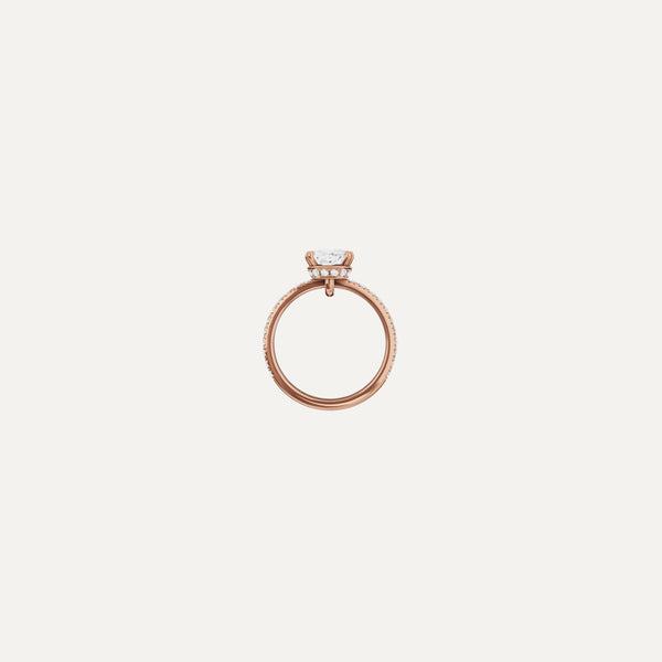 Couronne Engagement Ring, Cushion lab diamond rose gold pavé band