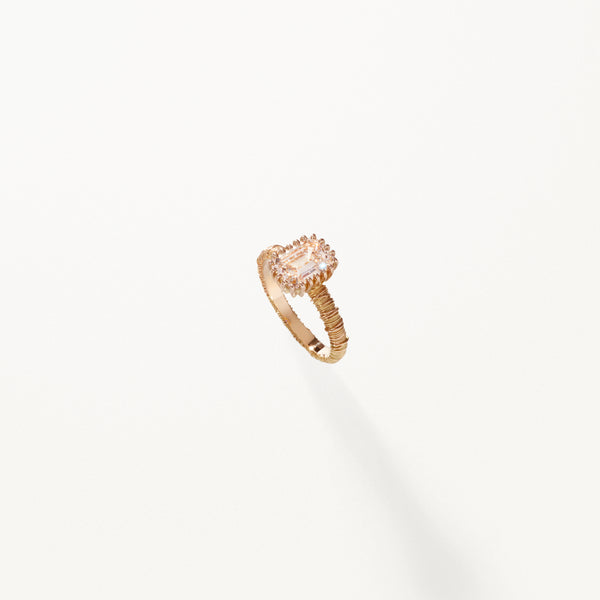 Filigree Ring, Emerald cut lab diamond yellow gold band 2.08 ctw