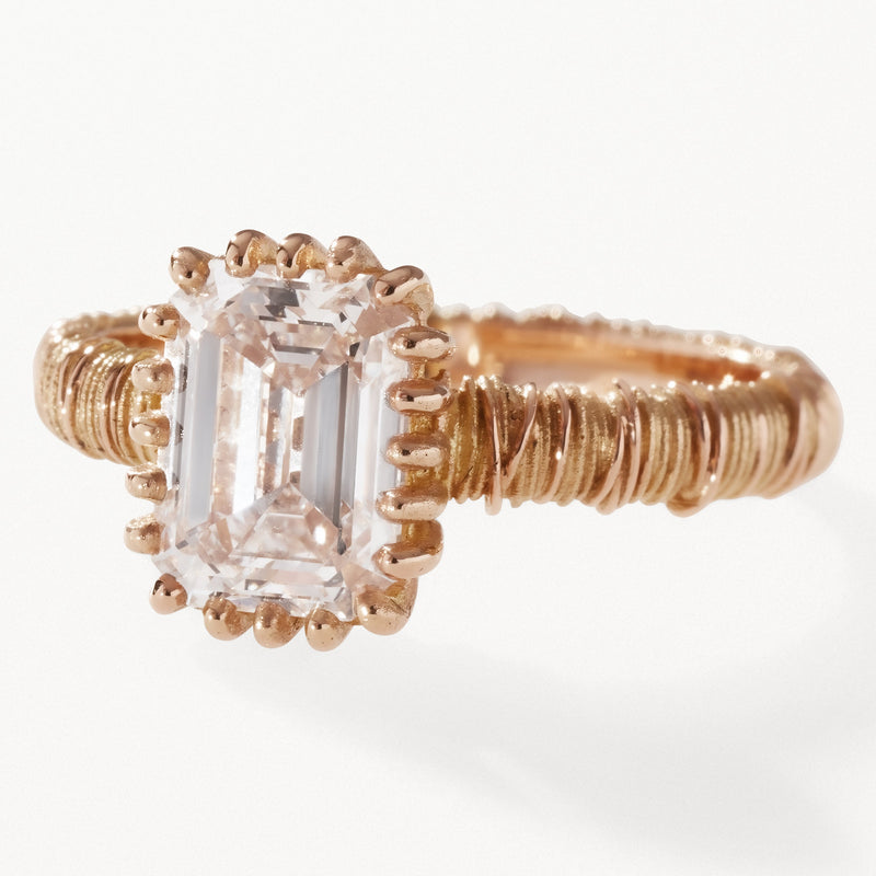 Filigree Engagement Ring, Emerald lab diamond filigree band