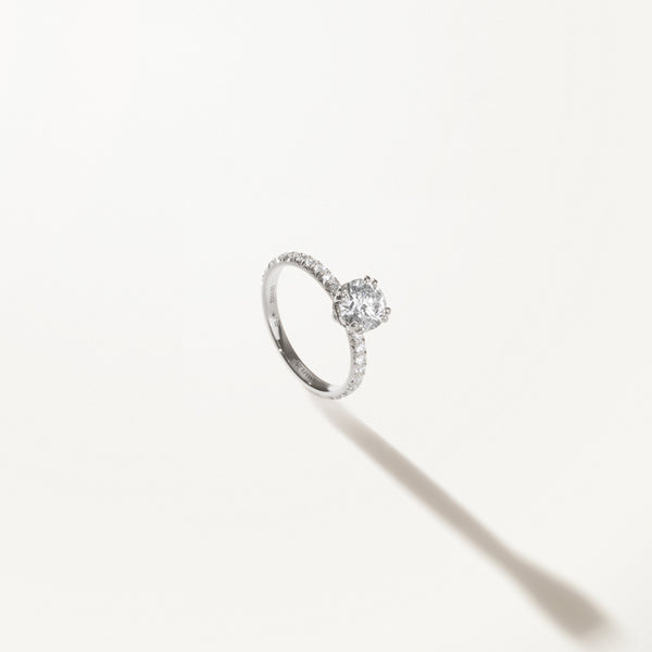 Couronne Engagement Ring, Round lab diamond white gold pavé band